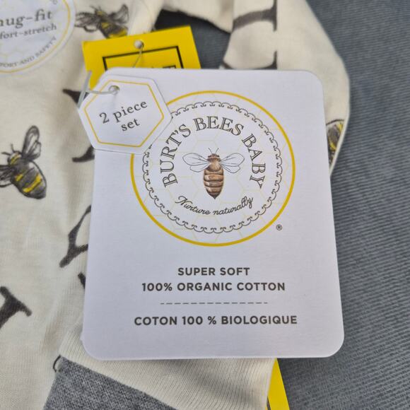 Burts Bees A-Bee-C and Stripes Organic Cotton Snug Fit Footed Sleeper 2 Pack 12M - Picture 5 of 9